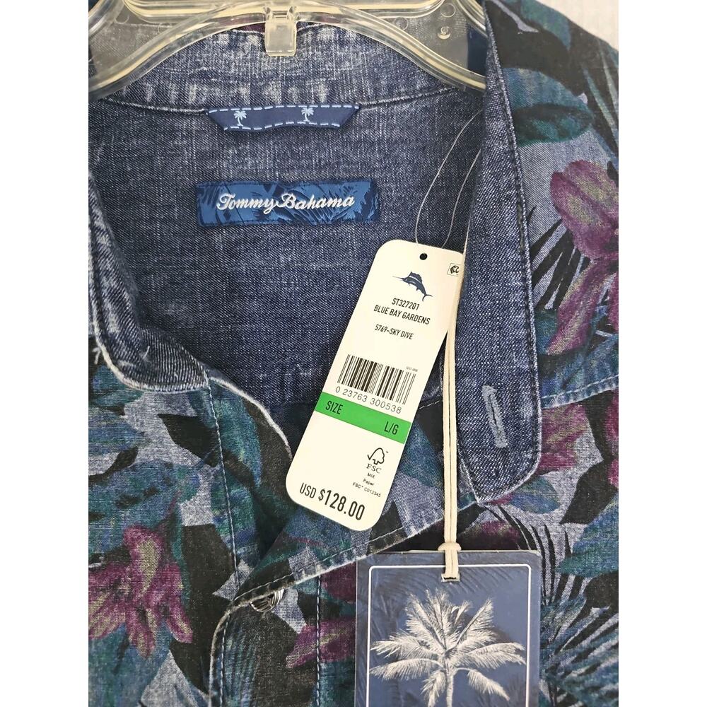 Tommy Bahama ~Men's Size L~ Multicolor Blue Bay Gardens 100% Cotton Shirt NWT - Picture 7 of 16